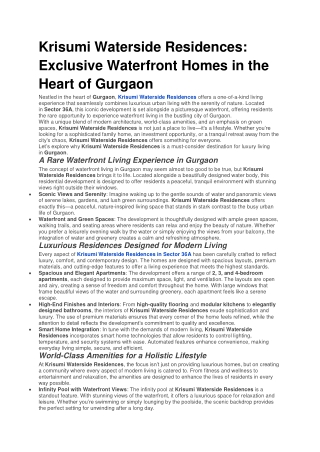 Krisumi Waterside Residences Exclusive Waterfront Homes in the Heart of Gurgaon