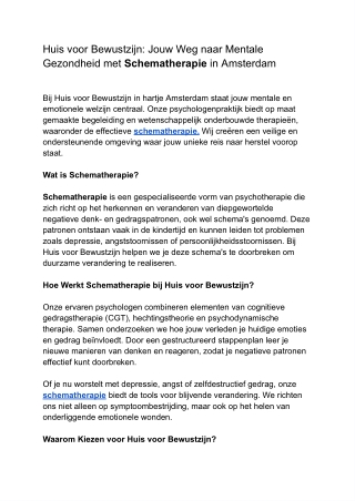 Huis voor Bewustzijn: Jouw Weg naar Mentale Gezondheid met Schematherapie in Ams