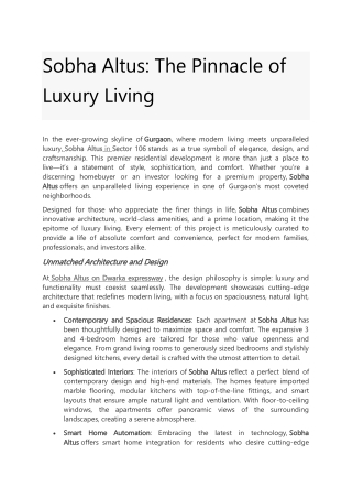 Sobha Altus The Pinnacle of Luxury Living