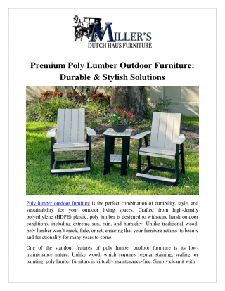 Premium Poly Lumber Outdoor Furniture Durable & Stylish Solutions