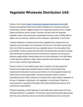 Vegetable Wholesale Distribution UAE