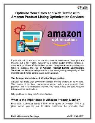 Optimize Your Sales and Web Traffic with Amazon Product Listing Optimization Services