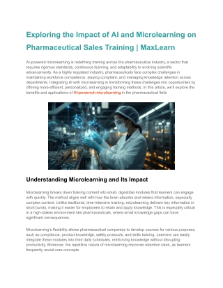 Exploring the Impact of AI and Microlearning on Pharmaceutical Sales Training _ MaxLearn