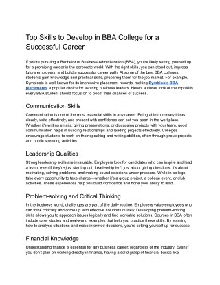 Top Skills to Develop in BBA College for a Successful Career