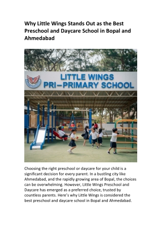 Top-Rated Preschool & Daycare in Bopal, Ahmedabad - Little Wings Learning Center