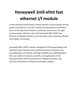 Honeywell 2mll efmt fast ethernet interface module