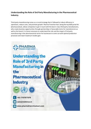 Understanding the Role of 3rd Party Manufacturing in the Pharmaceutical Industry