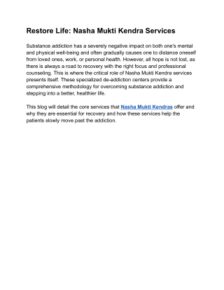 Restore Life_ Nasha Mukti Kendra Services