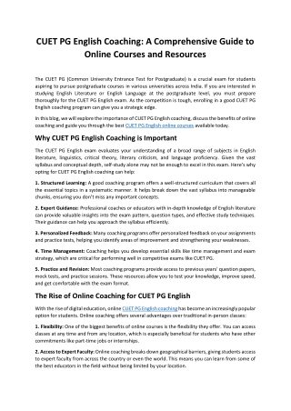 CUET PG English Coaching: A Comprehensive Guide to Online Courses and Resources