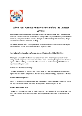 When Your Furnace Fails Pro Fixes Before the Disaster Arrives