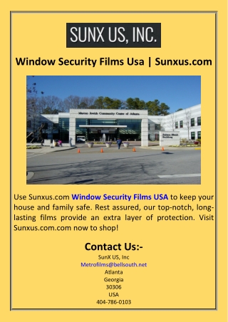 Window Security Films Usa  Sunxus.com