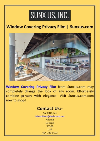 Window Covering Privacy Film  Sunxus.com