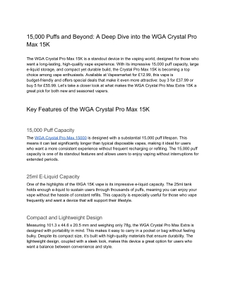 15,000 Puffs and Beyond: A Deep Dive into the WGA Crystal Pro Max 15K