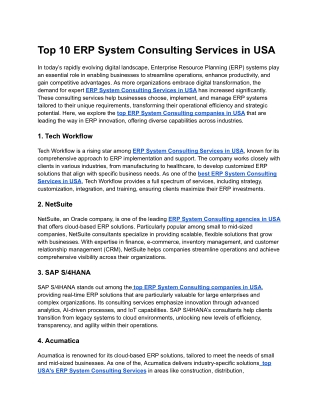 Top 10 ERP System Consulting Services in USA