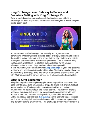 King Exchange - Your Gateway to Secure and Seamless Betting with King Exchange ID