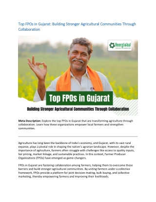 Top FPOs in Gujarat Building Stronger Agricultural Communities Through Collaboration