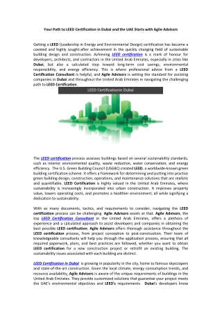 Your Path to LEED Certification in Dubai and the UAE Starts with Agile Advisors