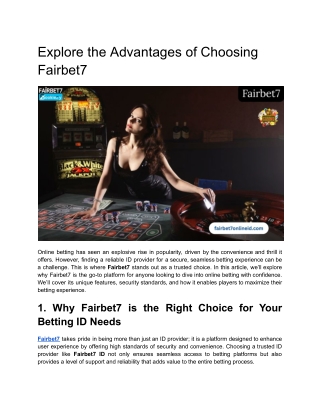 Explore the Advantages of Choosing Fairbet7