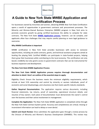 A Guide to New York State MWBE Application and Certification Process