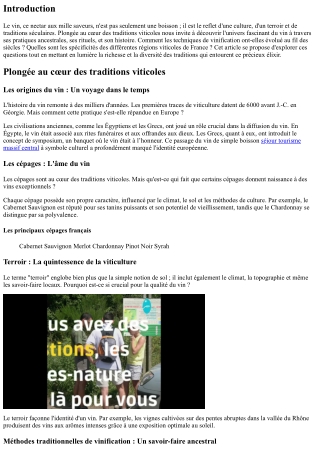 Plongée au cœur des traditions viticoles