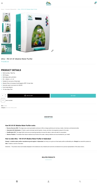 Carbon sediment ro alkaline water purifier hyderabad