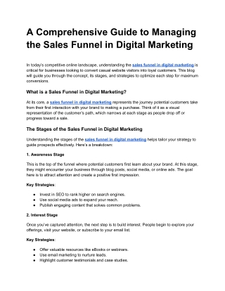 A Comprehensive Guide to Managing the Sales Funnel in Digital Marketing