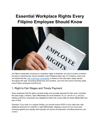 Essential Workplace Rights Every Filipino Employee Should Know