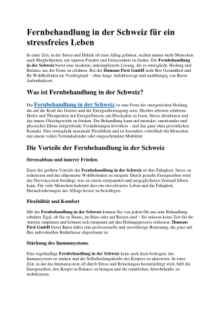 Fernbehandlung in der Schweiz für ein stressfreies Leben