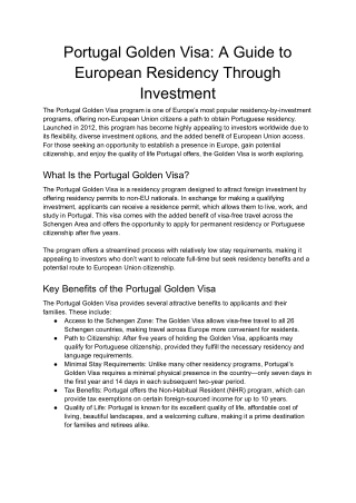Portugal Golden Visa_ A Guide to European Residency Through Investment