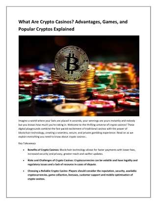 What Are Crypto Casinos-Advantages, Games, and Popular Cryptos Explained