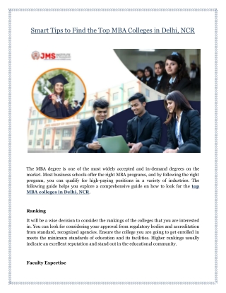 Smart Tips to Find the Top MBA Colleges in Delhi