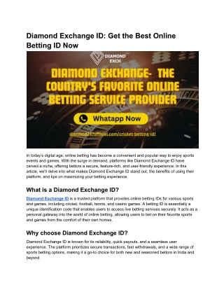 Diamond Exchange ID_ Get the Best Online Betting ID Now