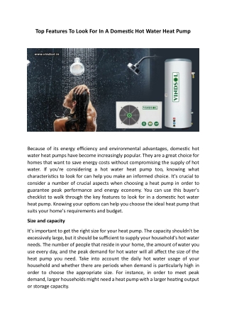 Top Features To Look For In A Domestic Hot Water Heat Pump