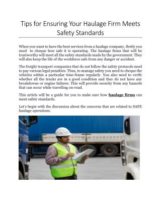 Tips for Ensuring Your Haulage Firm Meets Safety Standards