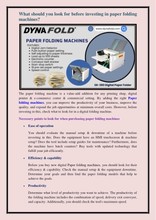 Paper folding machines