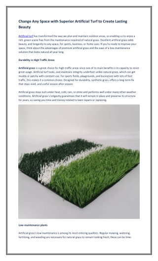 Change Any Space with Superior Artificial Turf to Create Lasting Beauty