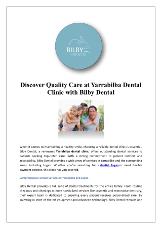 Dentist Yarrabilba - Dental Payment Plans Logan - Bilby Dental