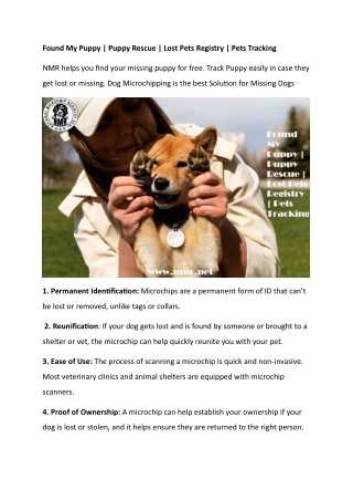 Found My Puppy  Puppy Rescue  Lost Pets Registry  Pets Tracking