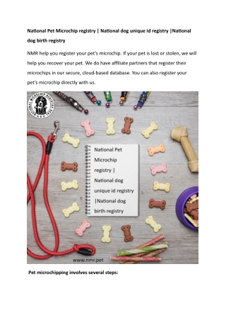 National Pet Microchip registry  National dog unique id registry National dog birth registry