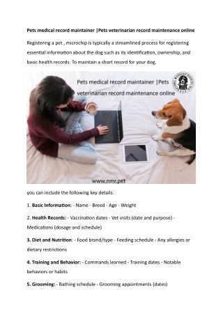 Pets medical record maintainer Pets veterinarian record maintenance online