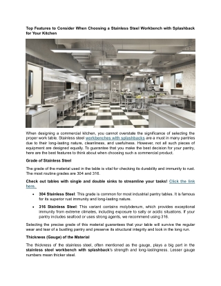 Top Features to Consider When Choosing a Stainless Steel Workbench with Splashback for Your Kitchen