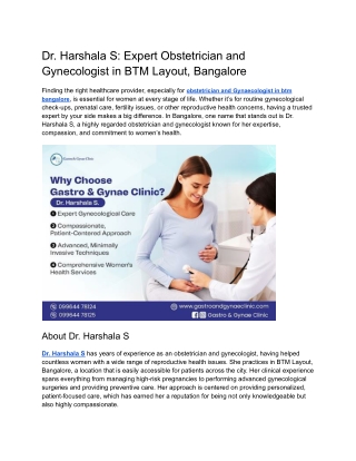 Dr. Harshala S_ Expert Obstetrician and Gynecologist in BTM Layout, Bangalore