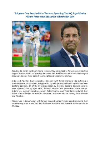 ‘Pakistan Can Beat India in Tests on Spinning Tracks’