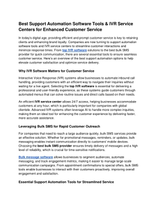 Best Support Automation Software Tools & IVR Service Centers for Enhanced Customer Service