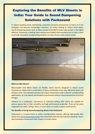 Exploring the Benefits of MLV Sheets in India Your Guide to Sound Dampening Solutions with Packsound