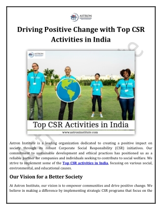 Driving Positive Change with Top CSR Activities in India