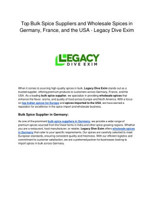 Top Bulk Spice Suppliers and Wholesale Spices in Germany, France, and the USA - Legacy Dive Exim