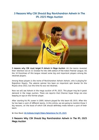 3 Reasons Why CSK Should Buy Ravichandran Ashwin in The IPL 2025 Mega Auction