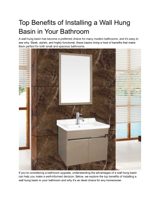 Top Benefits of Installing a Wall Hung Basin in Your Bathroom