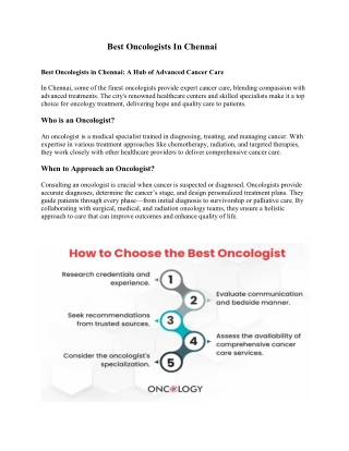 Best Oncologists In Chennai